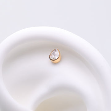 Detail View 1 of Implant Grade Titanium OneFit Threadless Golden Teardrop Sparkle Top Part-Clear Gem